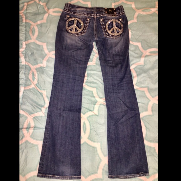 Miss Me—Rhinestone Peace Sign Bootcut Jean - Picture 2 of 7